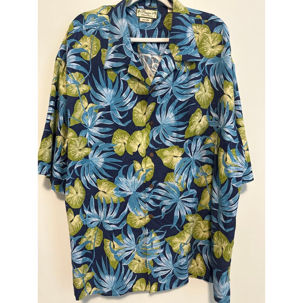 Pusser’s Island Wear 100% Silk Hawaiian Shirt Mens Tropical Camp Aloha Blue XXL